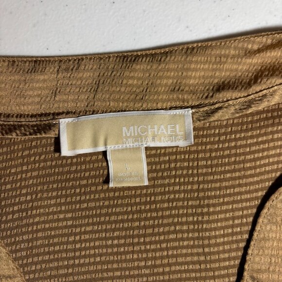 Michael Kors Women's Gold Pullover Blouse with Long Sleeves and ties on Sleeves - Picture 6 of 7
